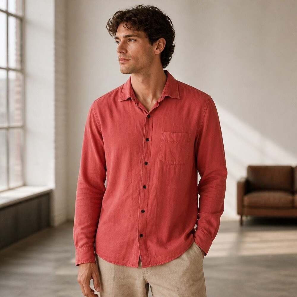 Peter Millar Long Sleeve Button-Up Shirt Medium Salmon Color Size M